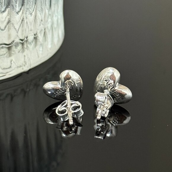 ARUBA Heart Earrings S925 Sterling Silver Handmade Ear Stud - Picture 3 of 4